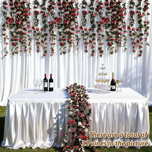 Miniatura 8 de Miracliy 8 guirnaldas de flores rojas de 66 pies, rosas artificiales de color naranja, guirnalda de flores falsas de primavera para telón de fondo
