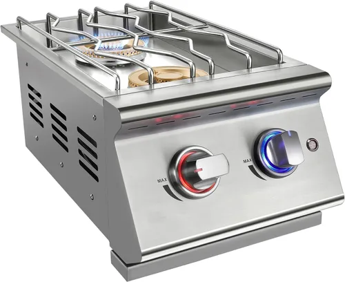 Miniatura 10 de Livory Quemadores Laterales Dobles de Parrilla para Cocina al Aire Libre, 2 Quemadores de Propano Líquido de 15,000 BTU, Acero Inoxidable 304