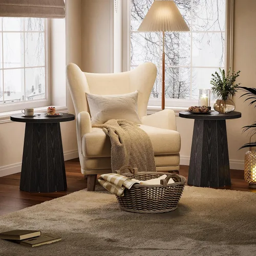 Miniatura 8 de Tribesigns Mesa Auxiliar Redonda de Estilo Rústico, Mesa Lateral de Madera para Sofá con Base Octagonal, Mesita de Noche Negra con Pedestal, Mueble