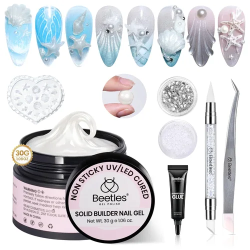 Miniatura 10 de Beetles - Gel de uñas sólido constructor, gel transparente 3D de 1.06 onzas para esculpir, gel de construcción de gel duro con polvo de uñas