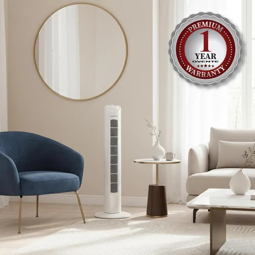Miniatura 8 de OVENTE Ventilador de torre de 32 pulgadas para dormitorio, ventilador de soporte portátil con oscilación de 90°, velocidad ajustable, ventilador