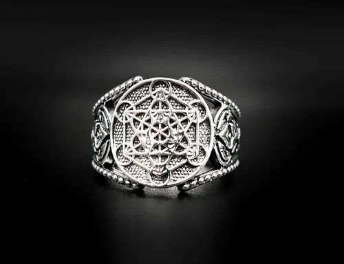 Miniatura 4 de Anillo Metatron Cube Geometría Sagrada de Plata de Ley 925 para hombre