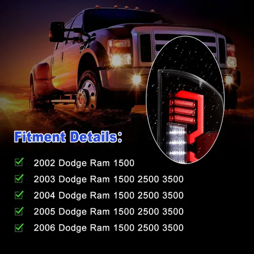 Miniatura 4 de Luces traseras secuenciales LED para Dodge Ram 1500 2002-2006 y Dodge Ram 2500 / 3500 2003-2006, conjunto de luces traseras LED completas