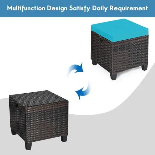 Miniatura 7 de LDAILY Moccha - Juego de 2 otomanas para patio al aire libre, para todo tipo de clima, con cojines extraíbles, reposapiés para exteriores (turquesa)
