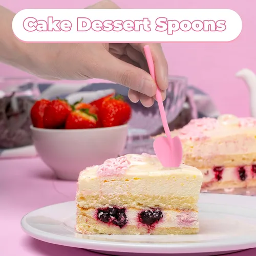 Miniatura 6 de 100 cucharas de plástico desechables en forma de corazón envueltas individualmente, degustación de muestras para servir postre para pasteles