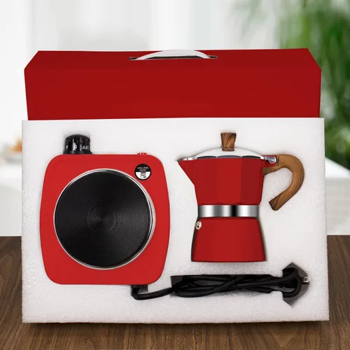 Set de Cafetera Moka 2 en 1 con Estufa Eléctrica de 3 Tazas, Cafetera de Café de Aluminio para Cocina, Percolador Clásico Italiano para Café Mocha,