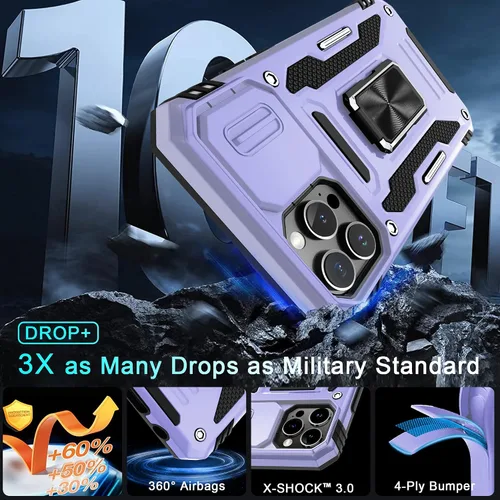 Miniatura 308 de DEERLAMN Funda para iPhone Xs Max con funda deslizante para cámara + protector de pantalla, soporte giratorio de anillo de grado militar a prueba
