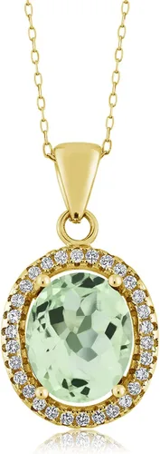 Miniatura 57 de Gem Stone King Collar con colgante de plata chapada en oro amarillo de 18 quilates de 0.433 x 0.354 in con piedra natal ovalada para mujer