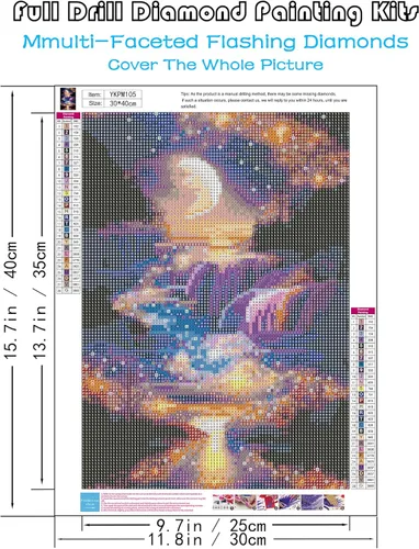 Miniatura 3 de KINPLUB Kits de Pintura de Diamante 5D para Adultos, Kits de Arte de Diamante de Cascada Lunar para Principiantes, Pintura de Paisaje Lunar