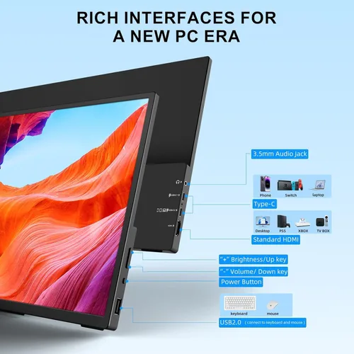 Miniatura 3 de Monitor portátil de 10.5 pulgadas 1920 x 1280 ultra delgado mini monitor 3:2,500 nits, 2000:1, monitor de computadora estándar USB C HDMI HDR