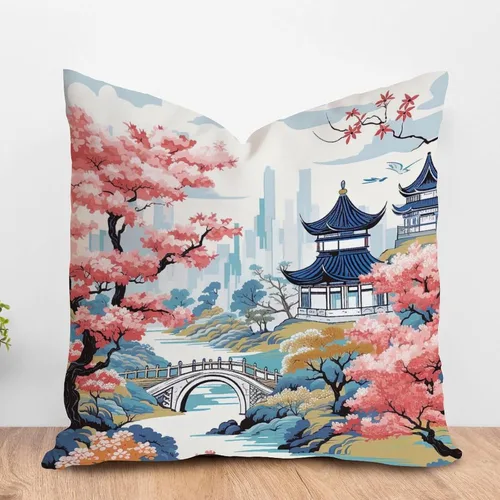 Miniatura 17 de ArogGeld Funda de almohada blanca con flores chinoiserie, funda de almohada para sofá, diseño floral verde y blanco, funda de almohada de lino A-12