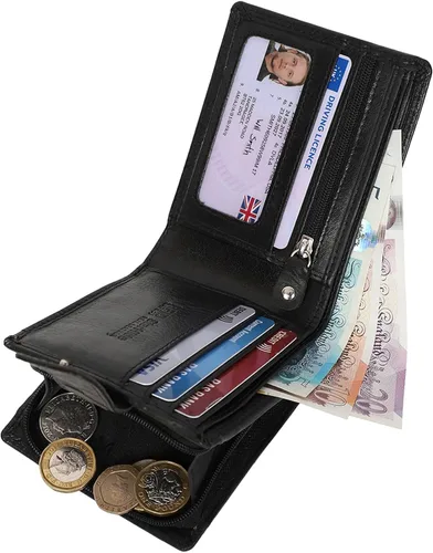 Miniatura 2 de STARHIDE Cartera de cuero real con cierre RFID para hombre 1180