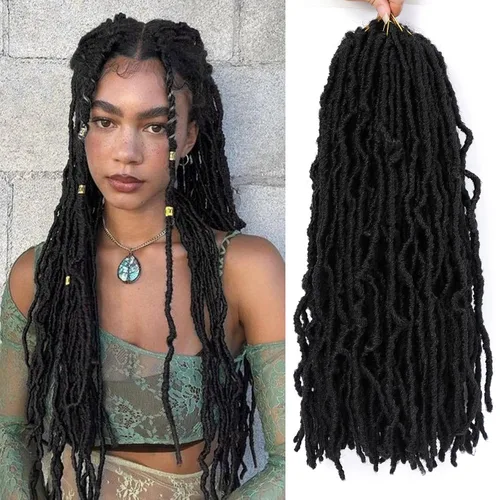 Miniatura 14 de Extensiones de cabello de ganchillo suaves de 22 pulgadas, 7 paquetes de rastas sintéticas preenlazadas para mujeres negras, extensiones de cabello