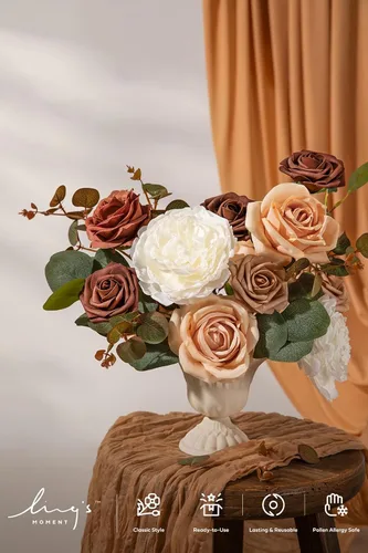 Miniatura 2 de Ling's moment Flores artificiales, peonías de seda falsas, rosas de espuma sintética combo para bricolaje, ramos de boda, centros de mesa, arreglos