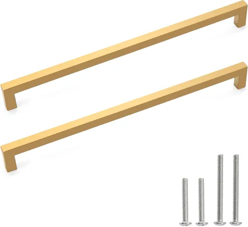 Miniatura 19 de Tiradores para gabinete dorados, manijas cuadradas para cajones, paquete de 2, manijas de acero inoxidable para cocina de 13-4/5 pulgadas, herrajes