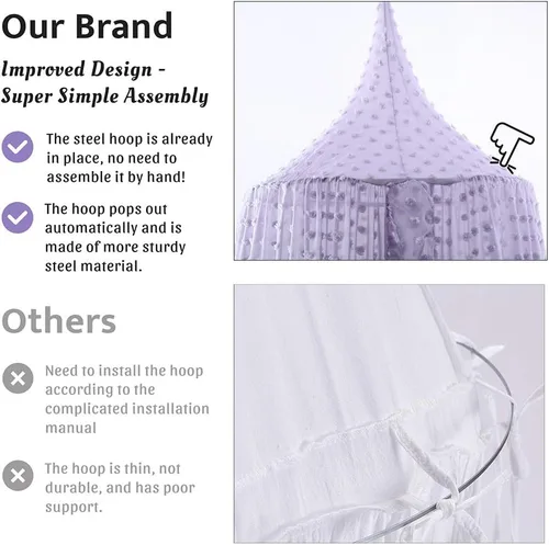 Miniatura 2 de Toldo para cama infantil para niñas, toldo colgante de princesa beige para cuna, tienda de campaña para niños pequeños, red para cama de bebé, Morado