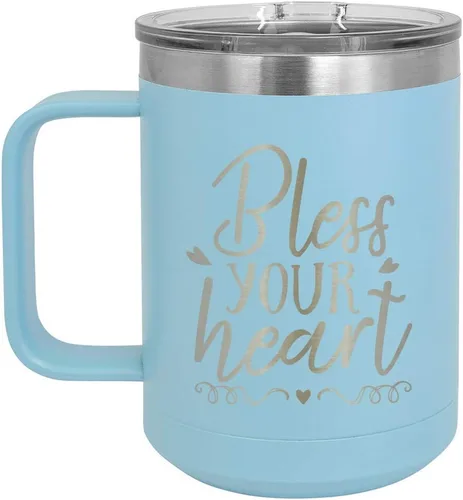 Miniatura 19 de BLESS YOUR HEART Taza de café blanca de 15 oz con tapa deslizante Taza de café de viaje aislada Ideas de regalos de cumpleaños o Navidad