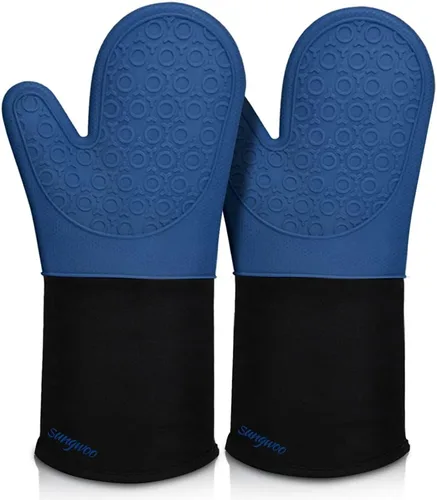 Miniatura 9 de sungwoo Guantes de horno de silicona extralargos, resistentes al calor, con forro acolchado, agarre texturizado antideslizante, perfectos para Verde