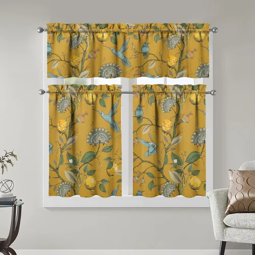 Miniatura 16 de Juegos de cortinas bohemias de cocina para ventanas, cortina bohemia con flores, cenefa para ventana de fregadero, juego de 3 piezas, decoración