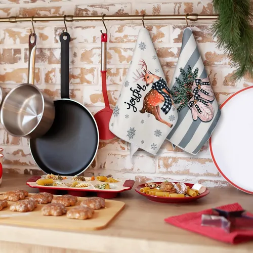 Miniatura 2 de Sratte 6 piezas de toallas de cocina navideñas, toallas de mano de muñecos de nieve de invierno, toallas absorbentes de árbol de Navidad y renos