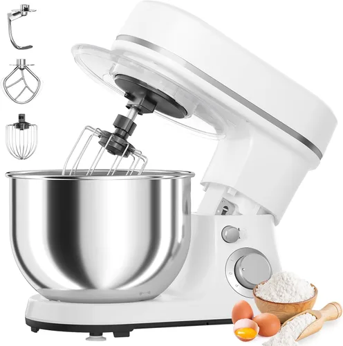 Batidora de pie de 800W con tazón de 5.3QT, 6 velocidades con pulso, batidora eléctrica de cocina, batidora de alimentos con gancho para masa, Blanco