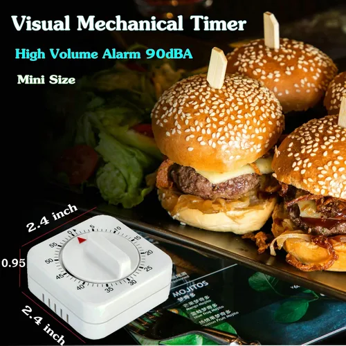 Miniatura 4 de Temporizador de cocina mecánico cuadrado de 60 minutos, temporizador de cocción visual fácil de usar con imán fuerte y alarma fuerte, temporizador