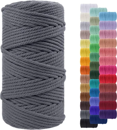 Miniatura 137 de Cuerda de macramé de 0.079 in para 219 yardas, cuerda de algodón natural para manualidades, hilo de cuerda de macramé de colores para colgar
