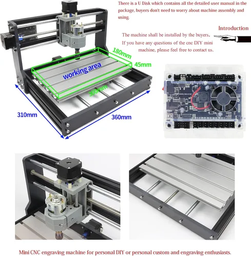 Miniatura 3 de RATTMMOTOR 3018-PRO DIY CNC Router Kit+GRBL controlador fuera de línea, 3 ejes Hobby CNC Router Machine, plástico acrílico PVC PCB madera mini