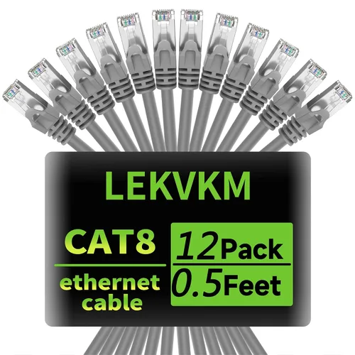 Miniatura 9 de Cable Ethernet Cat8 de 0.5 pies, paquete de 6 cables de red LAN blindados S/FTP, 40 Gbps 2000 MHz de alta velocidad, ideal para salas de servidores