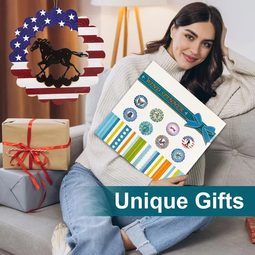 Miniatura 2 de Regalos de caballos para mujeres para Navidad, artículos de caballos con bandera estadounidense para hombres, molinetes de viento de metal