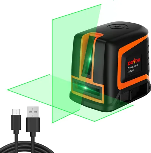DOVOH Nivel Láser Recargable Autonivelante, Nivel Láser de Línea Cruzada de Alta Precisión Verde 20m Horizontal y Vertical Ángulo Expandido 150°