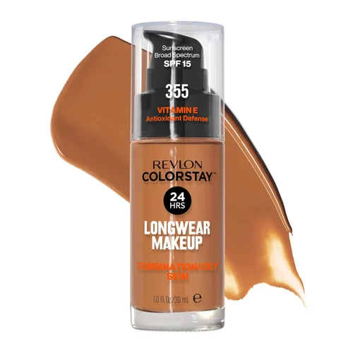 Miniatura 10 de Base líquida de Revlon ColorStay Maquillaje facial para piel mixta y grasa, SPF 15, cobertura media-completa con acabado mate, beige solar (392), 1