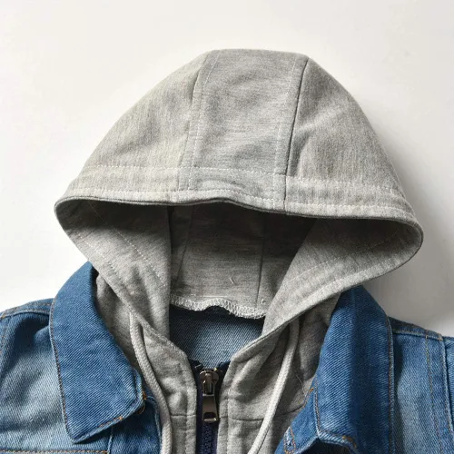 Miniatura 4 de IBAKOM Chaqueta de mezclilla para niña, chaqueta de mezclilla azul para niños, con botones, otoño e invierno, abrigo con capucha rasgada, ropa