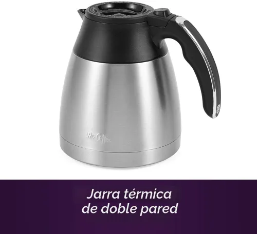 Miniatura 3 de Mr. Coffee Cafetera programable de 10 tazas, jarra térmica aislada, selección de fuerza de preparación, preparación ahora o más tarde, acero Acero