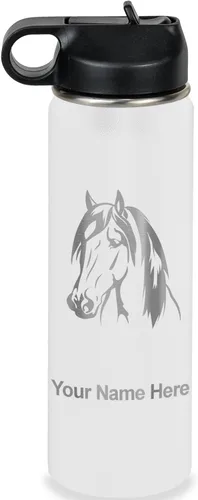 Miniatura 74 de LaserGram Botella de agua personalizada, cabeza de caballo 1, acero inoxidable de doble pared aislada al vacío con popote superior, regalo grabado