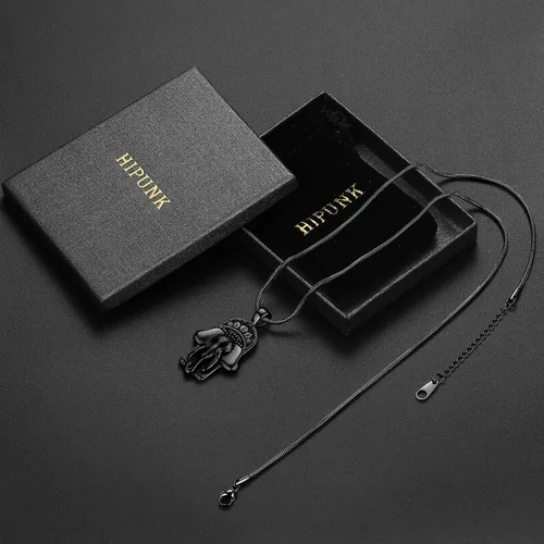 Miniatura 6 de Hamsa - Collar de mano para hombre, acero inoxidable 316L, colgante de mano de Fátima, chapado en oro de 18 quilates, color negro y pistola, amuleto