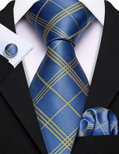 Miniatura 232 de Barry.Wang Juego de corbatas para hombre, corbata de seda a rayas, tejido a cuadros, gemelos formales, negocios, boda