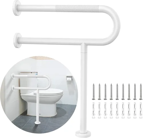 Miniatura 15 de Riel de Soporte para Inodoro de 23.4 x 28 Pulgadas, Munzong Barra de Agarre Cromada Antideslizante para Personas con Discapacidad para Baño, Cromo