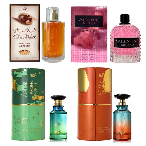 Miniatura 30 de AFLUXE Set de perfume para mujer, 4 piezas, colección Eau De Parfum de larga duración, almizcle Choco/Milano Mujer/6pm Rosa/7AM Fresh