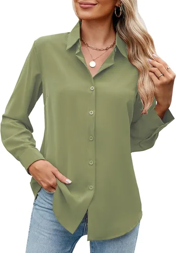 Miniatura 12 de Camisa de manga larga con botones para mujer, ultra suave, elástica, sin arrugas, para trabajo, casual, negocios, oficina