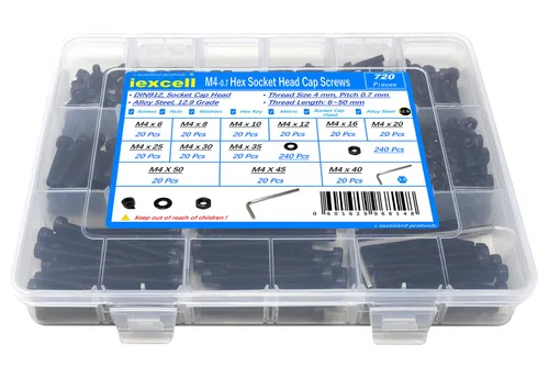 Miniatura 10 de iexcell Juego de 1500 piezas de tornillos de cabeza hexagonal de grado 12.9 M3 x 4/6/8/10/12/16/20/25/30/35/40/45/50 de grado 12.9 con acabado