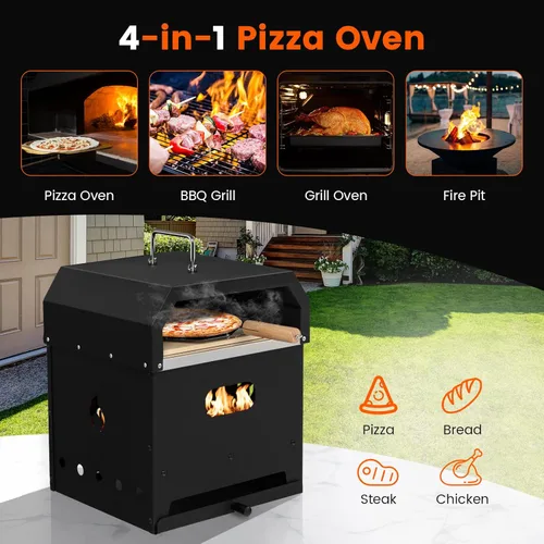Miniatura 3 de COSTWAY Horno de pizza al aire libre, horno de pizza desmontable 4 en 1 con piedra para pizza, parrilla de cocina, pala para pizza, mango