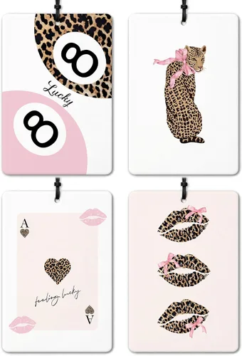 Miniatura 10 de Ambientador de Coche con Estampado de Guepardo Rosa Caliente 3 Piezas para Mujeres, Lindo Ambientador de Papel Colgante con Aroma Dulce, Decoración
