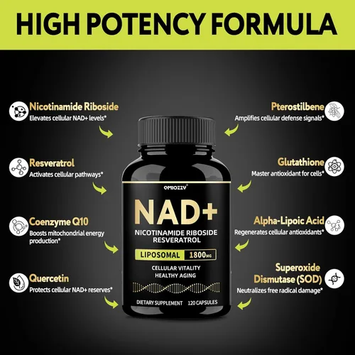 Miniatura 4 de Suplemento NAD de 1800 mg - NAD+ licotinamida ribósido NR con resveratrol para mujeres y hombres - Aumenta los niveles de NAD Plus, avanzado, salud