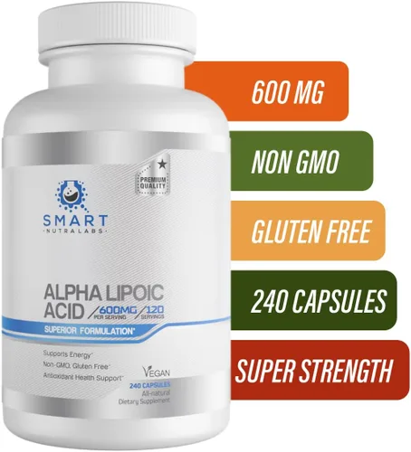 Miniatura 6 de Ácido alfa lipoico de 600 mg por porción, 240 cápsulas veganas, sin gluten, ALA puro sin OMG, apoya la energía y el antioxidante