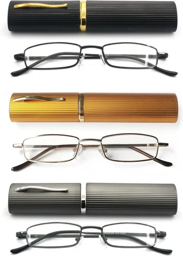 Gafas de lectura de tubo ligero y compacto ultra delgado con estuche de aluminio de clip portátil