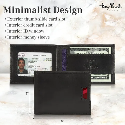 Miniatura 2 de Tony Perotti Cartera de piel italiana ultrafina RFID para hombre, bolsillo frontal con clip para dinero con ranuras para tarjetas de crédito