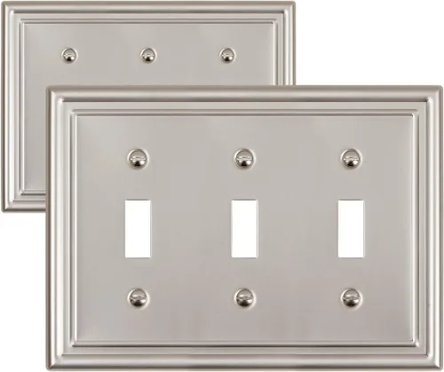 Miniatura 32 de Paquete de 2 placas decorativas de pared, placa de cubierta de toma de corriente eléctrica de níquel satinado para receptáculo, interruptor