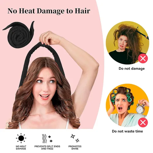 Miniatura 3 de Flylipu Diadema de Varilla Rizadora sin Calor, Mejorada de 60" Extra Larga, Rizadores de Cabello Suaves para Dormir, Rizos sin Calor para Niñas