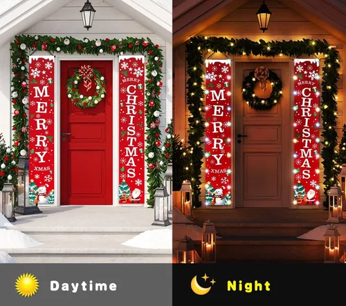 Miniatura 2 de Banderines de Navidad con luces de cadena LED, decoración de puerta de Navidad para interiores y exteriores, nuevo año, letrero rojo de bienvenida